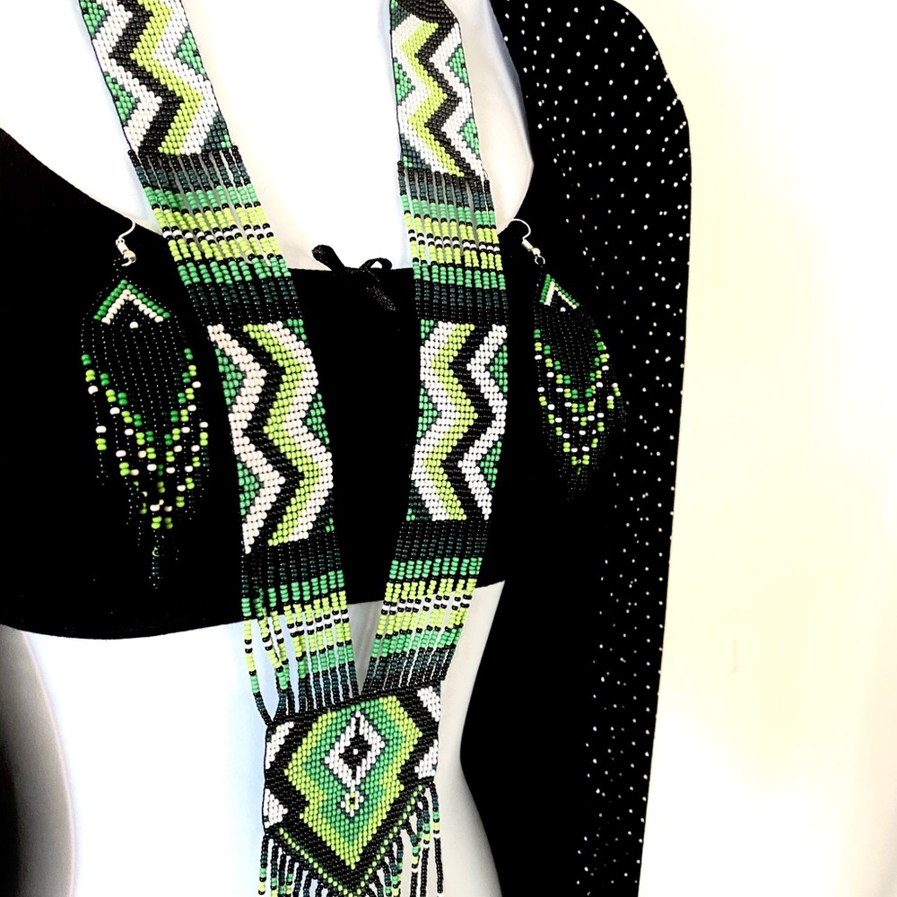 Bead embroidery necklace earrings set handmade